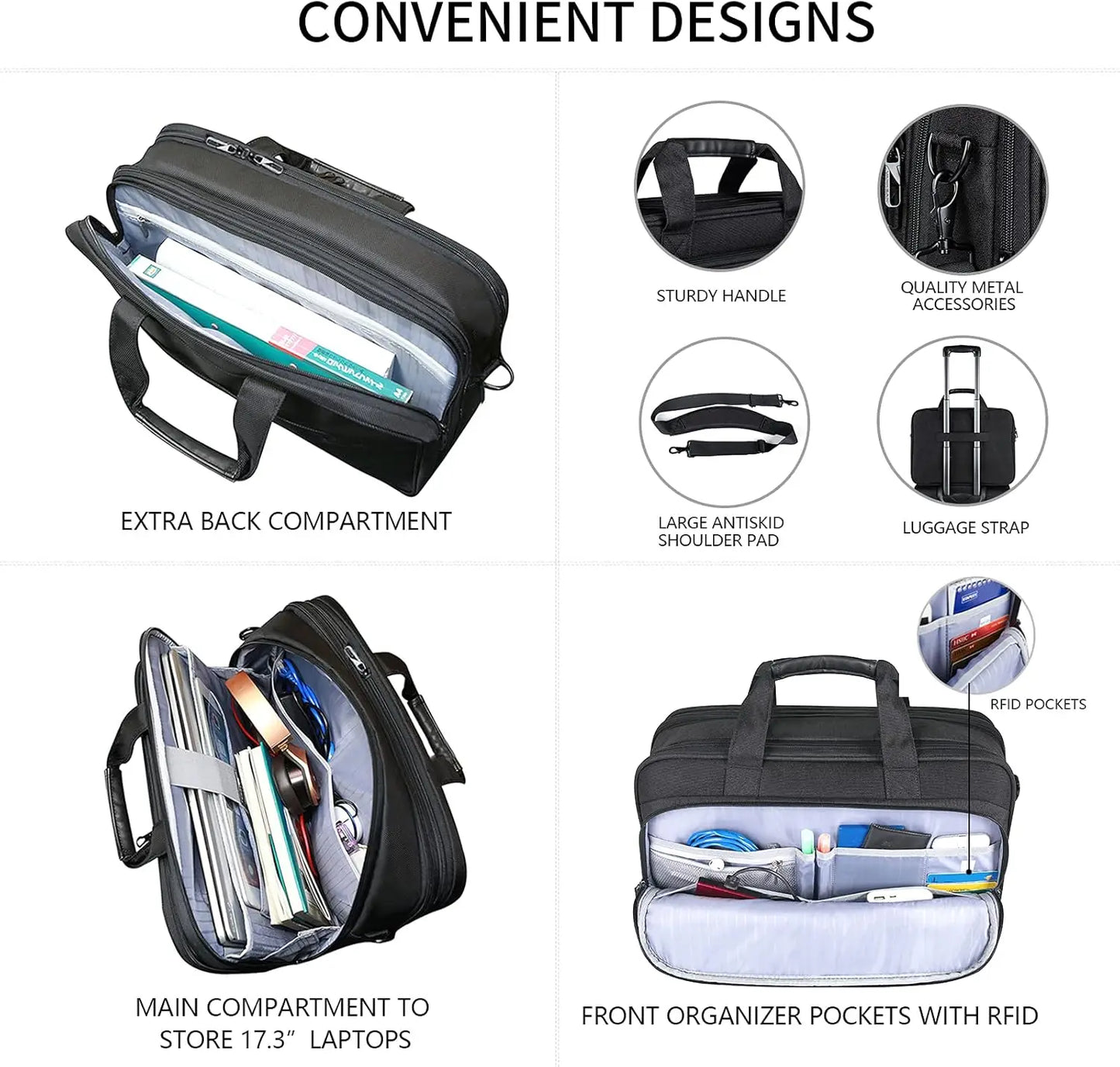 Expandable Laptop Briefcase for Men & Women, Fits 17.3' Laptop