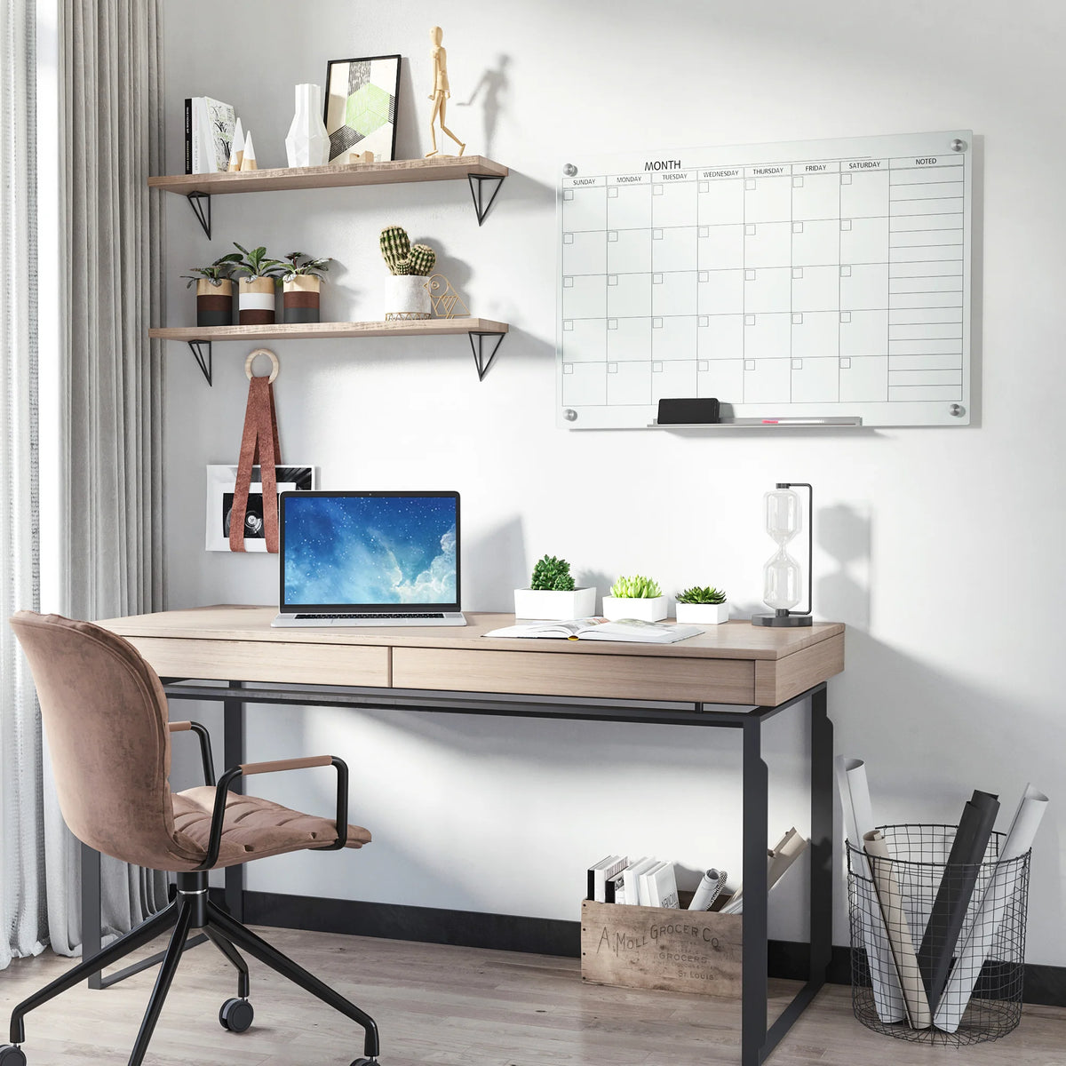 Vinsetto 35"x23" Dry Erase Wall Calendar Glass Whiteboard