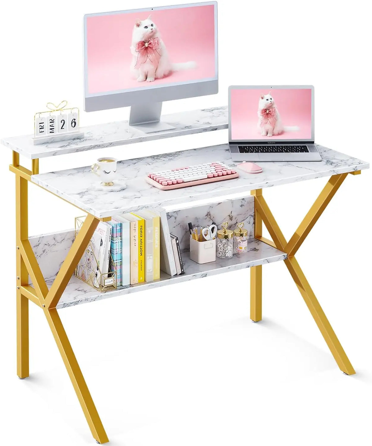 Casaottima 40 Inch White L Shaped Desk, 4 Drawers Reversible