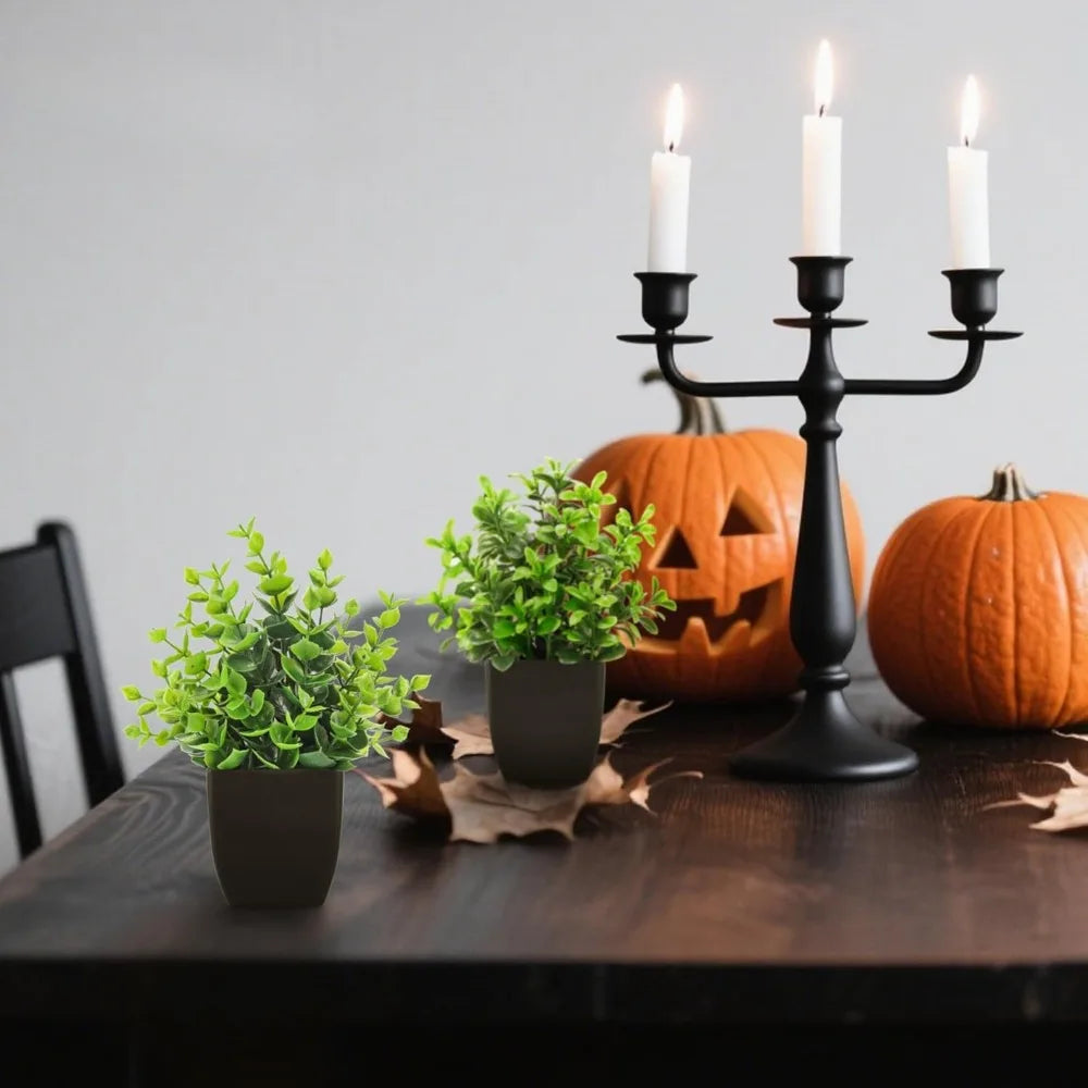 4 Pack Black Mini Artificial Greenery Potted Plants