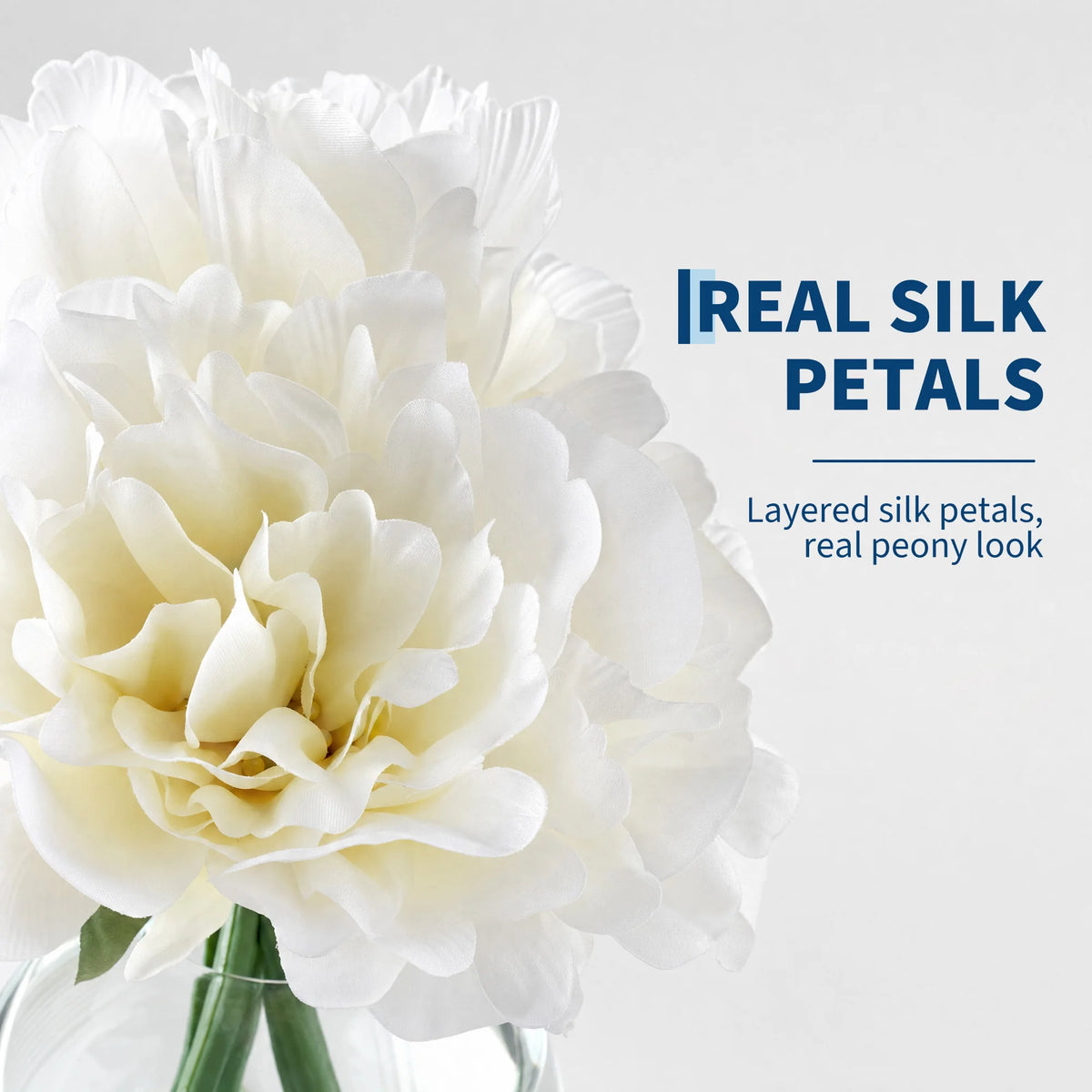 Realistic Artificial Peony Bouquet In Clear Glass Vase