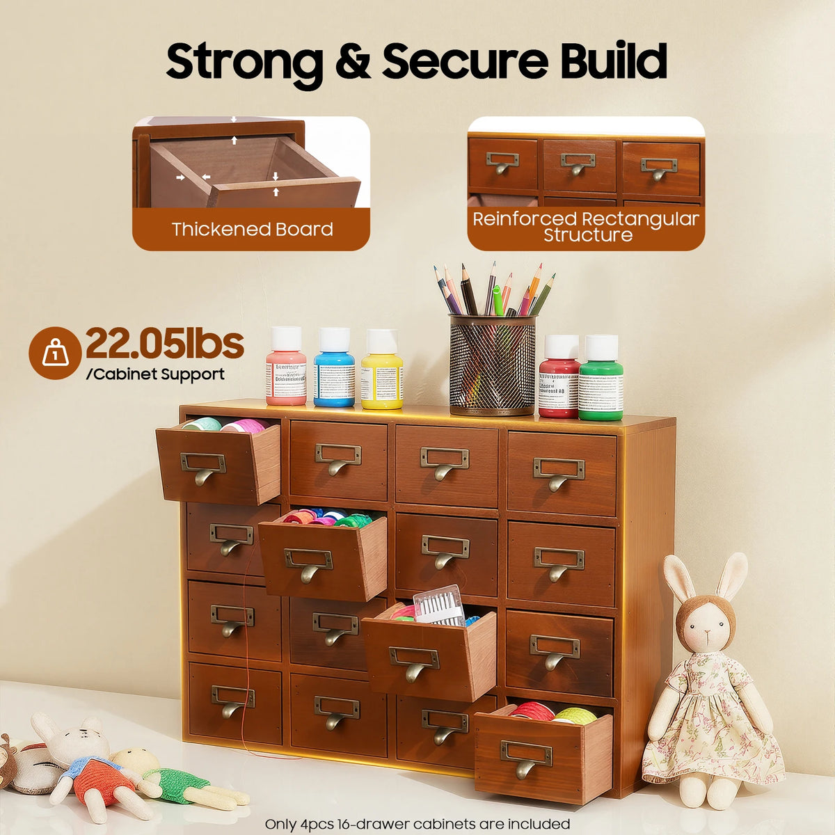Drawer Wooden Storage Box 64 Drawers Compact Organize Cabinet 4 Units