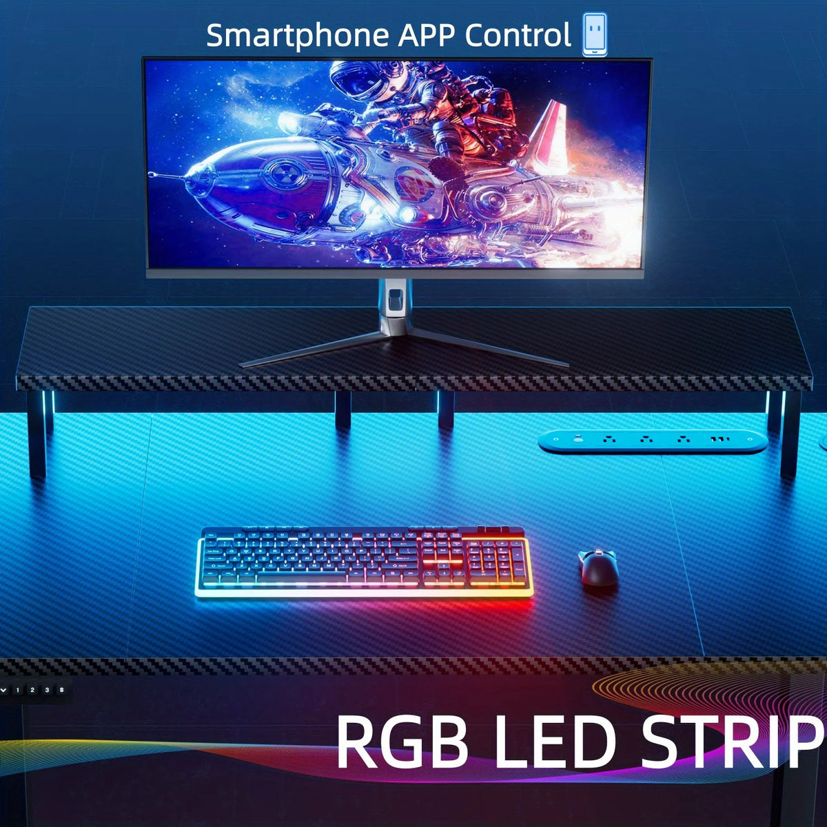 NEBMAAX Electric Height-Adjustable Gaming Desk with LED Lighting
