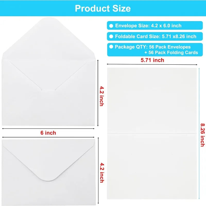 56 Pack 4x6, White Blank Note Cards Greeting Cards and Envelopes Set