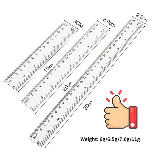 15/20/30cm Transparent Plastic Ruler for School & Office