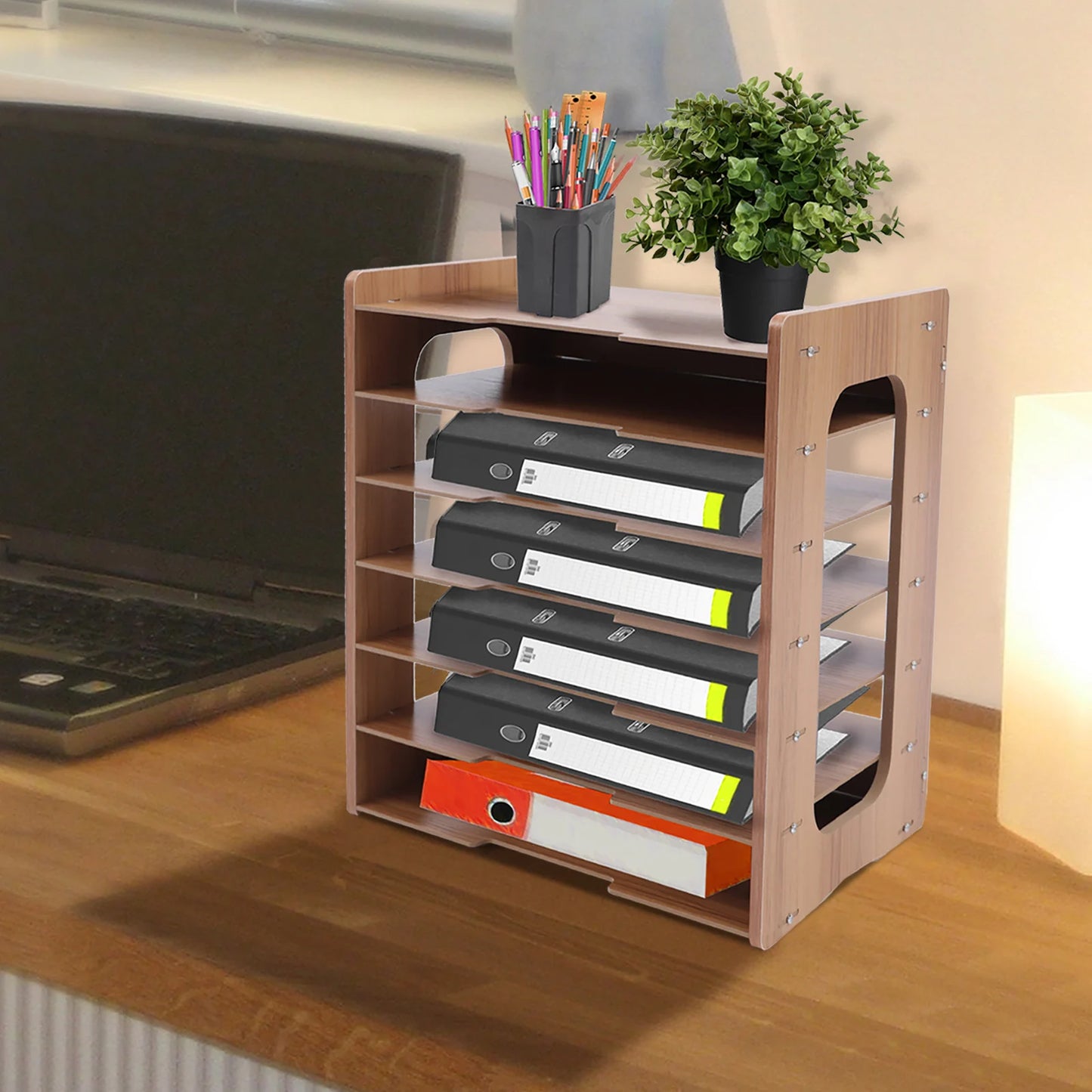 7Tier Widen Wood Office Paper Organizer for Desk