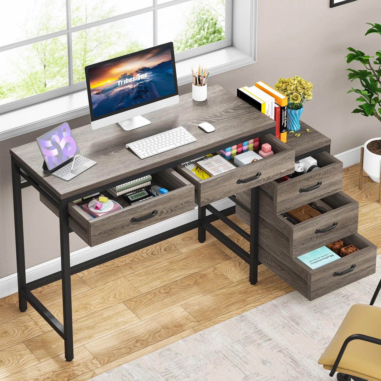 Tribesigns Computer Desk with 5 Drawers, Home Office Desks