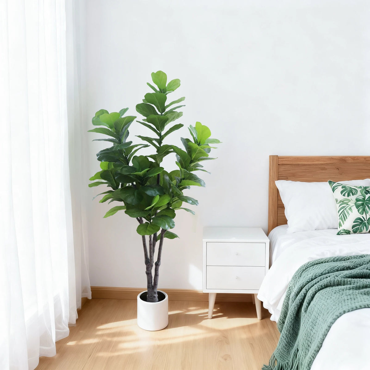 Lifelike Artificial Fiddle Leaf Fig Tree 6FT with Lifelike Leaves& Pebbles