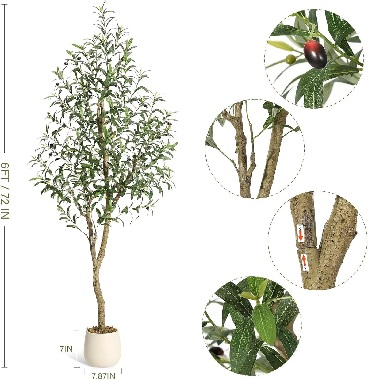 Olive Trees Artificial Indoor, 5-7ft Tall Faux Silk Plant