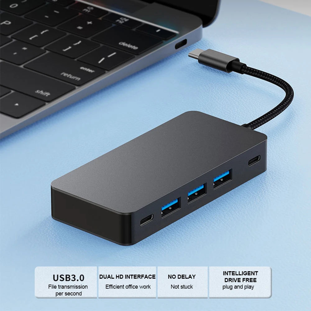 7 in 1 USB C HUB Type C Splitter 4K Thunderbolt 3 Docking Station Adapter 5Gbps High Speed Transmission USB Splitter For Macbook