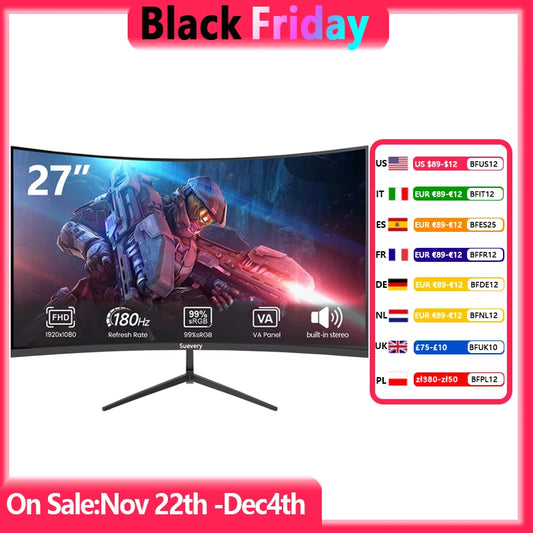 Suevery 27-inch Gaming Monitor, 100hz,1800R Curved Screen