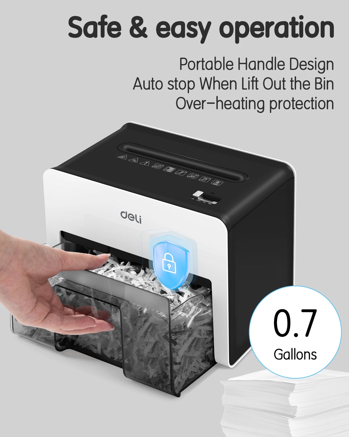Deli 8-Sheet Paper Shredder Home Office Use Shredder, 0.7 Gallon Bin