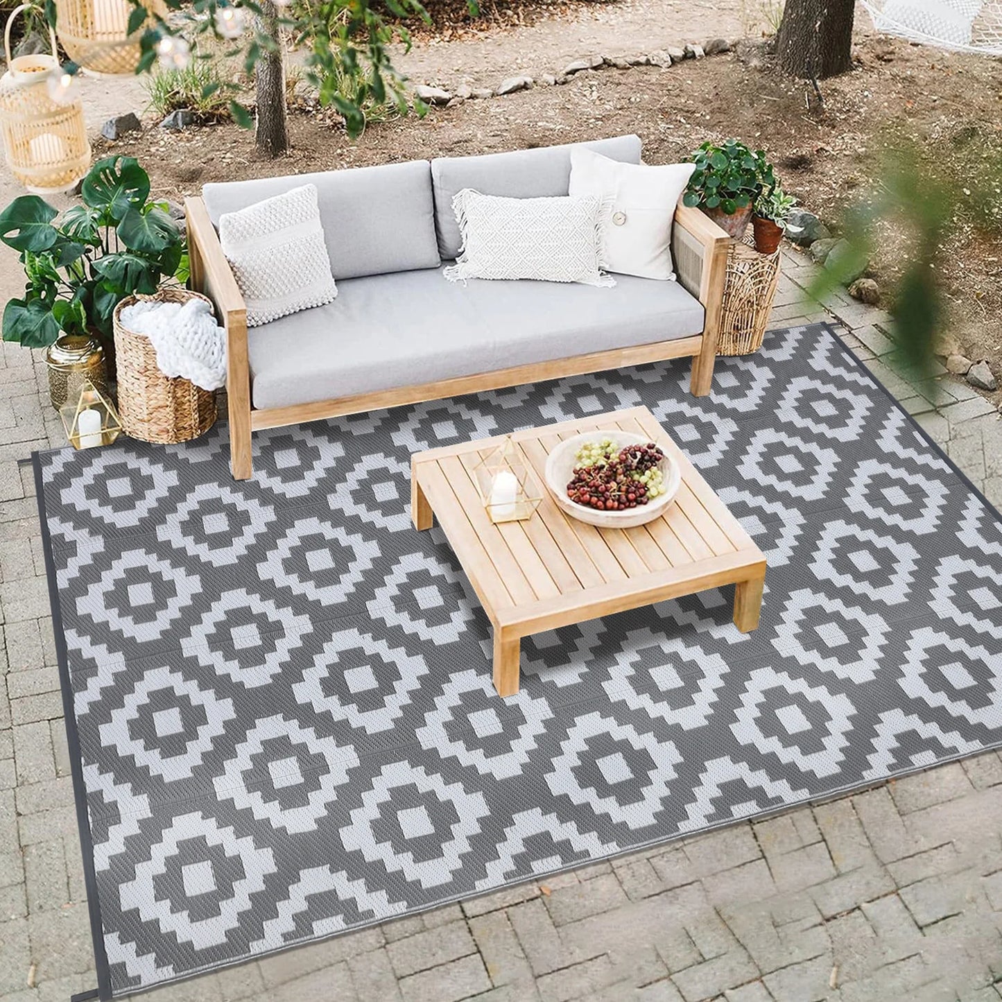 Outdoor Rug Plastic Straw Rug Modern Geometric Waterproof Reversible