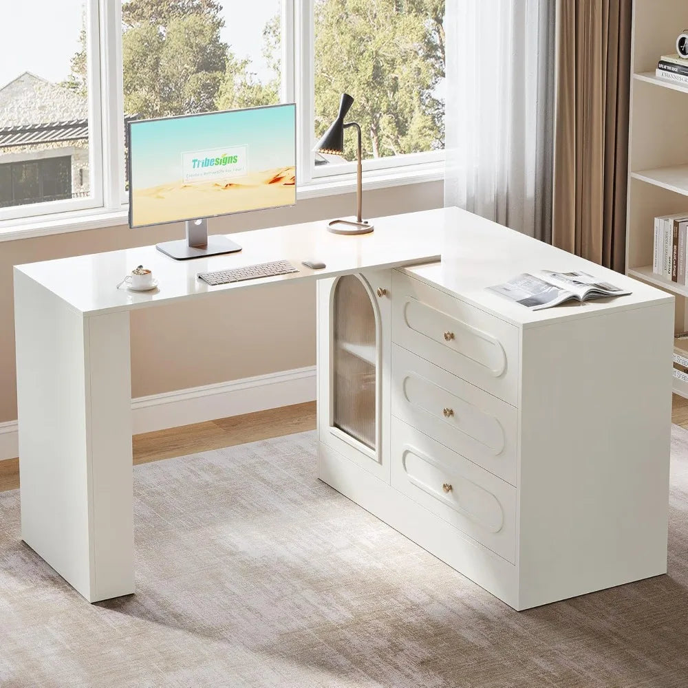78 L Shaped Desk with Storage, 3 Drawers & Cabinet