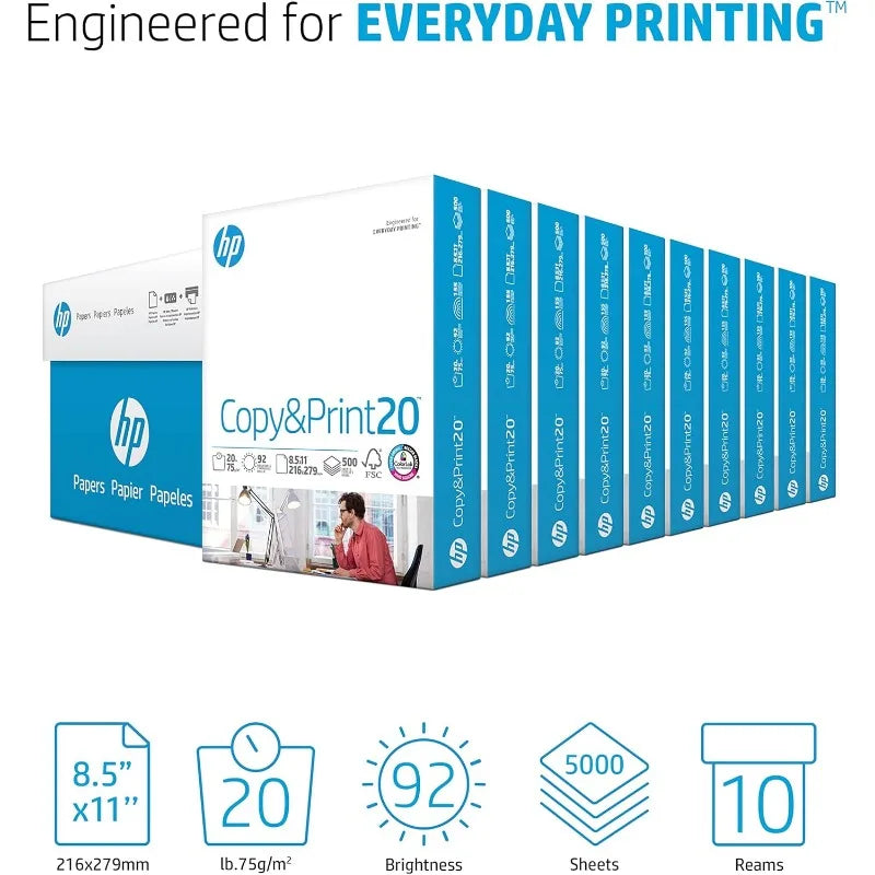 Printer Paper | 8.5 x 11 Paper | Copy &Print 20 lb 10 Ream Case - 5,000 Sheets