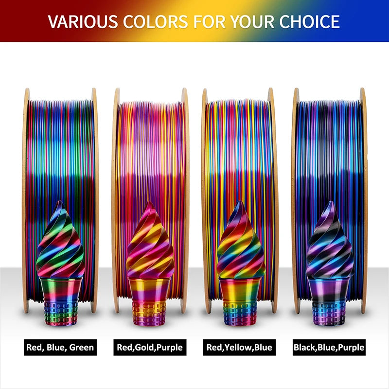 ERYONE 10KG Silk Rainbow Twist PLA Filament 1.75mm, 1kg Spool