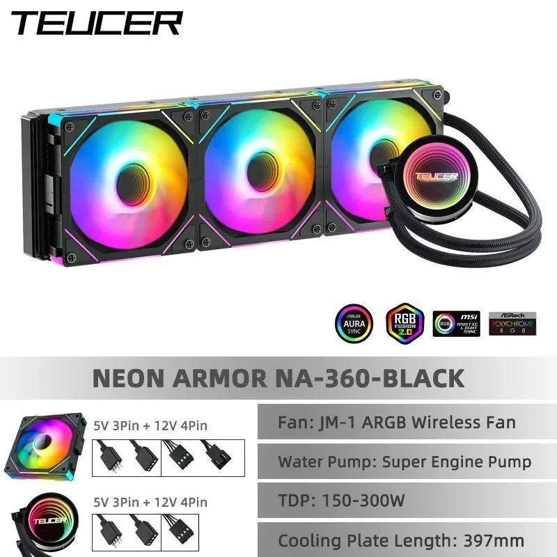 TEUCER NA‑360 PC CPU Liquid Water Cooling Radiator AIO Cooler Compatible with Intel LGA 2011 1700 1200 1155 X99 Motherboard AMD AM4 AM5 Gaming Desktop Computer CPU Heat Sink Cooling Replacement Part
