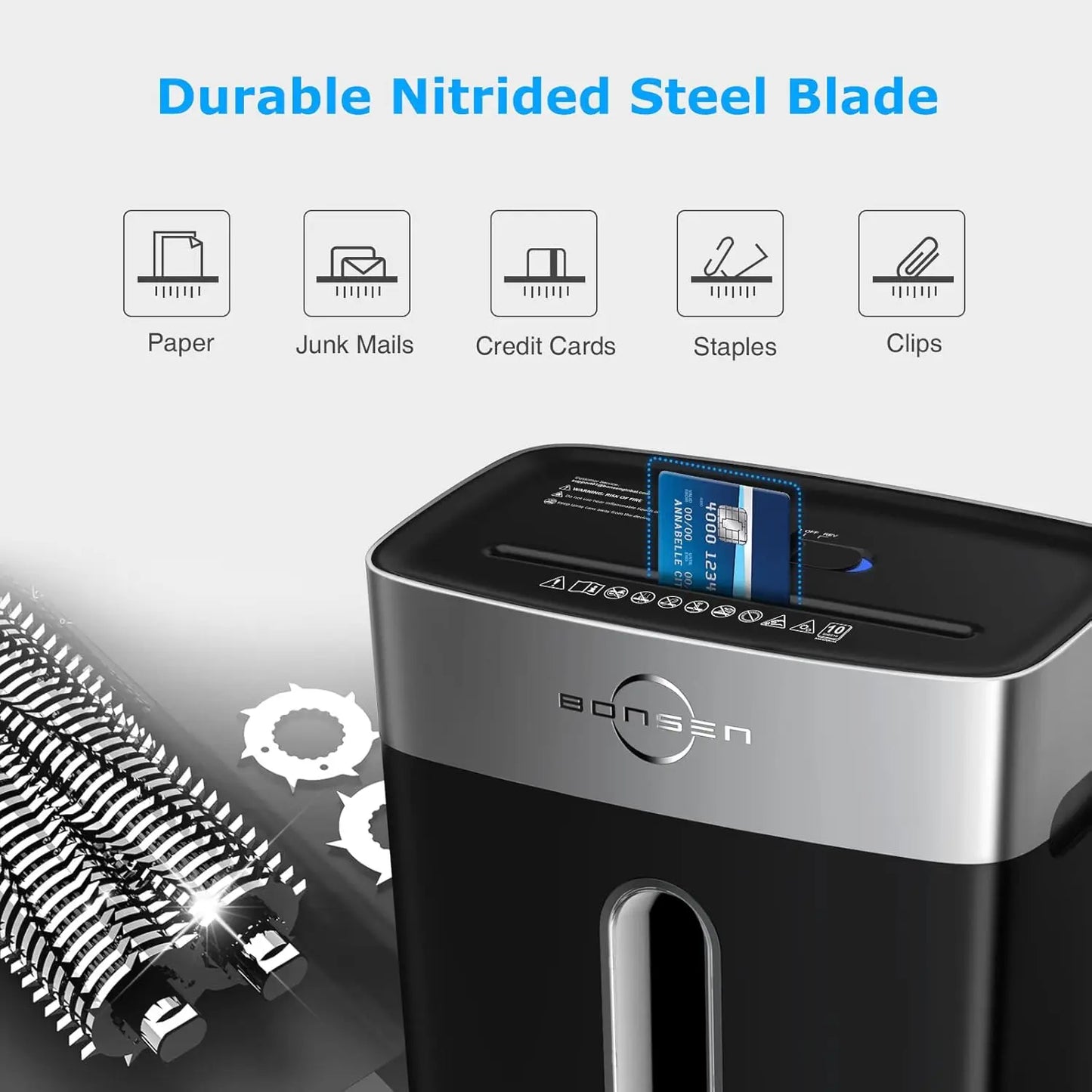BONSEN 10-Sheet Cross-Cut Home Office Shredder, Jam-Proof& 4 Gal Bin