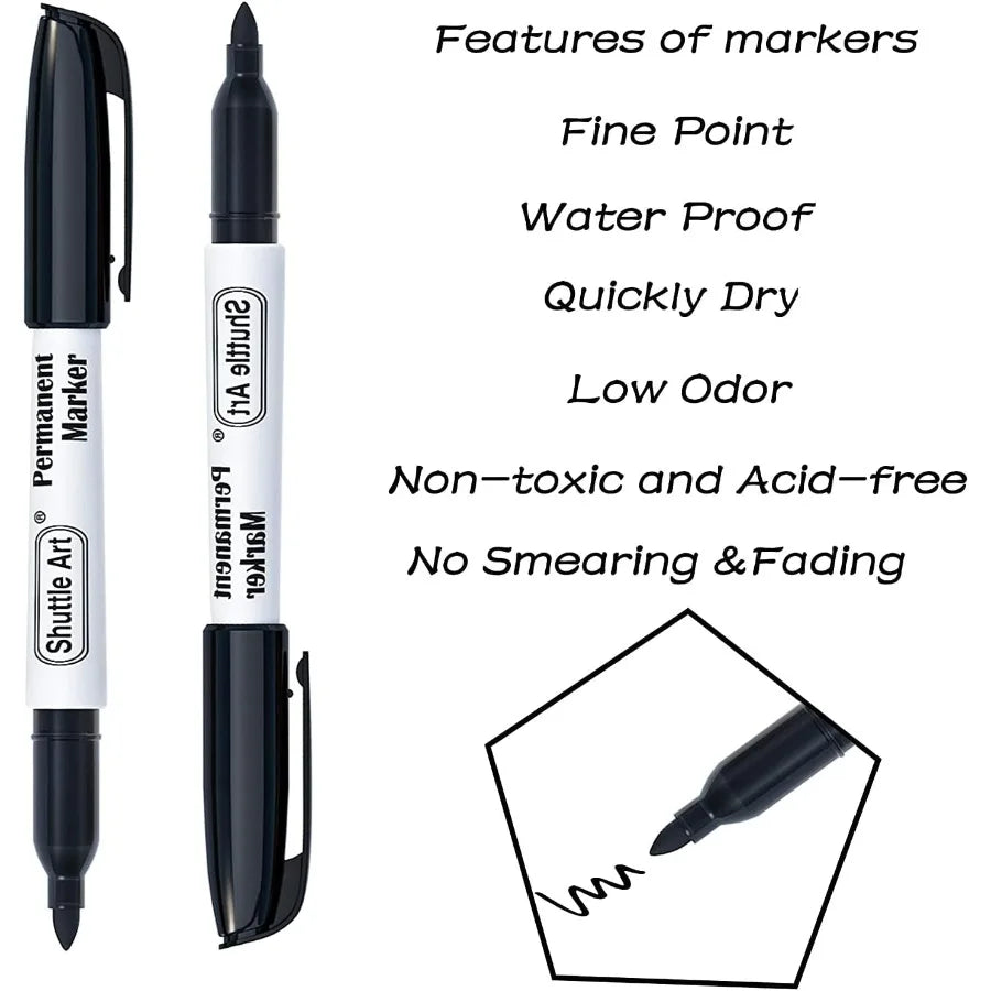 Shuttle Art 24 Black Permanent Markers Fine Tip Markers