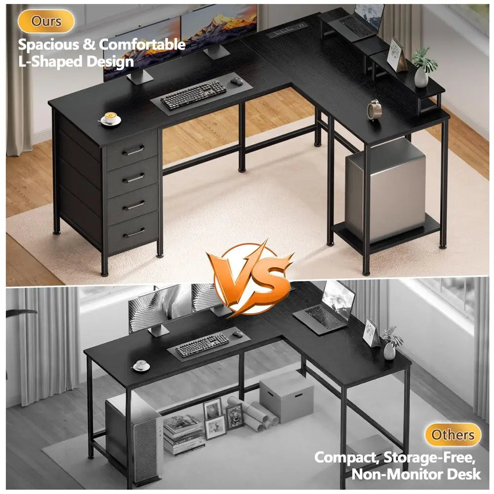 59 inch L Shaped Computer Desk with Power Outlets