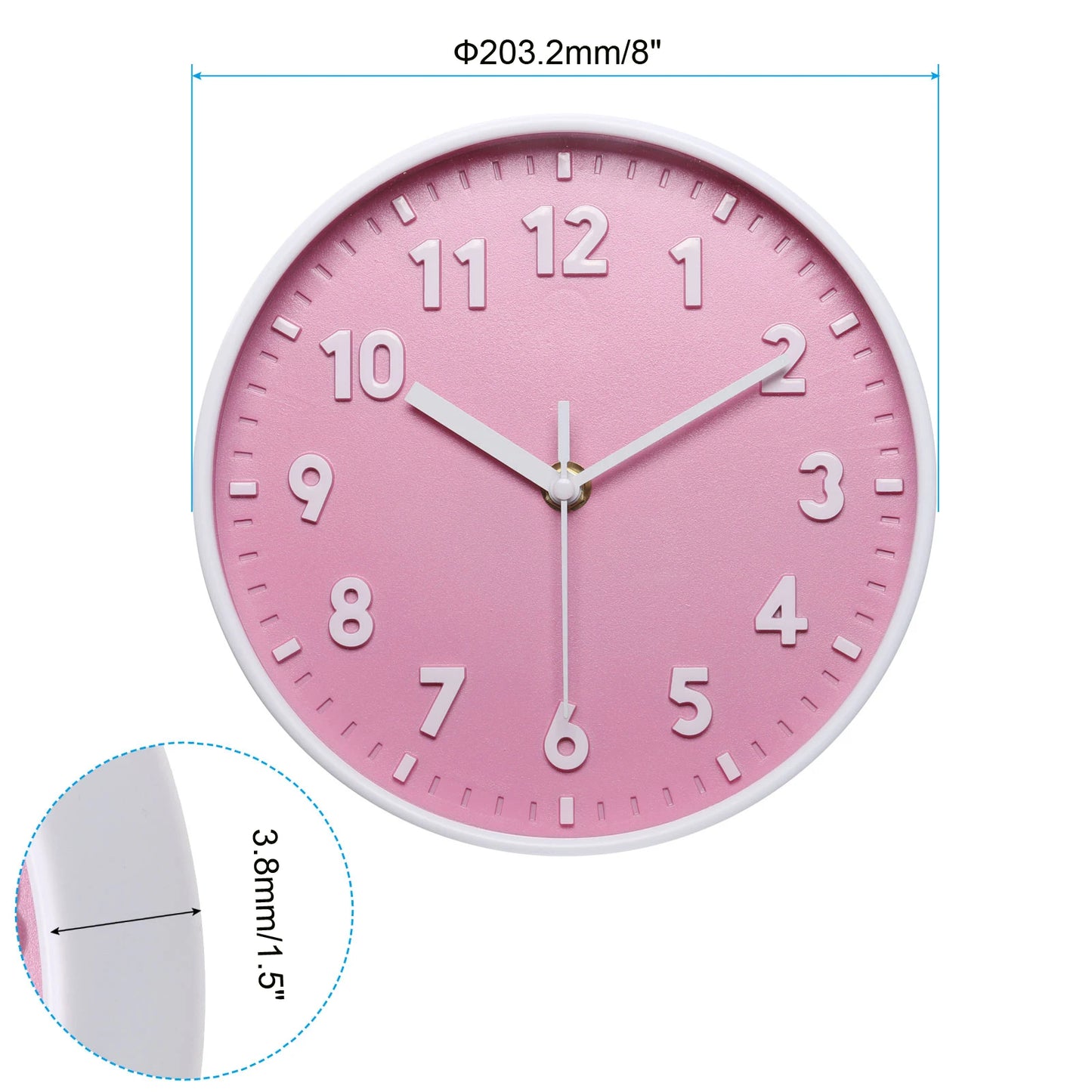 8 Inch Wall Clock 3D Non-Ticking Round Wall Clocks for Office