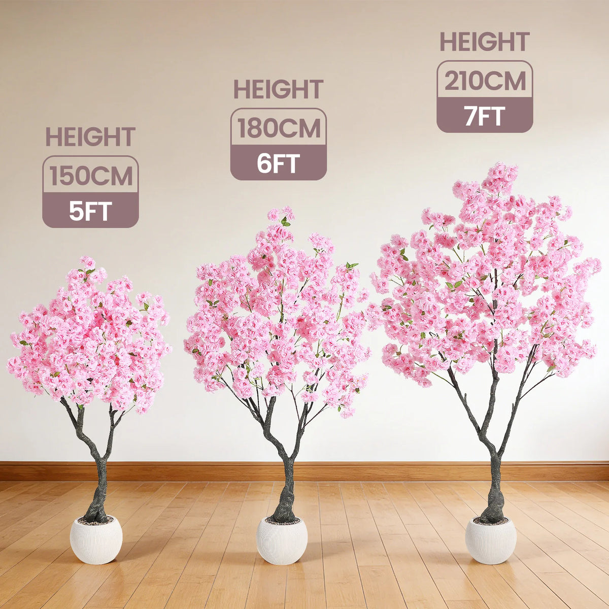 Artificial Cherry Blossom Tree with White Planter & Adjustable Branches