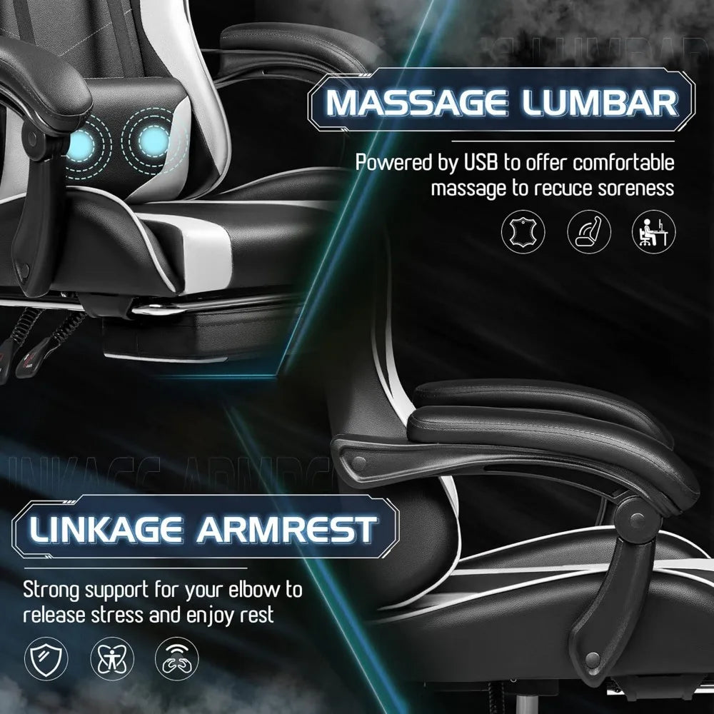 Gaming Chai with Footrest and Massage Lumbar Support