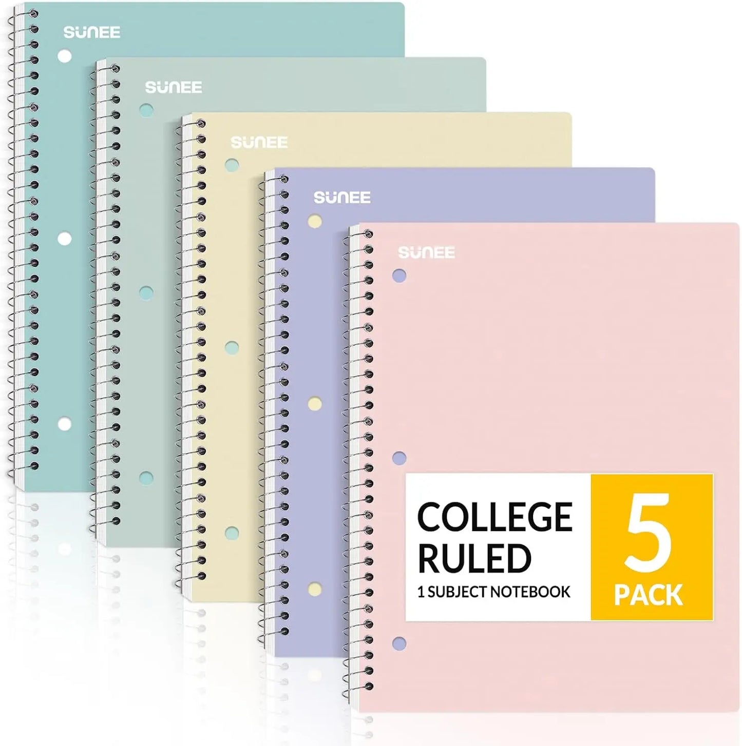 Spiral Notebooks, 5 Pack, College Ruled Paper, 8x10.5 Inch, 70 Sheets