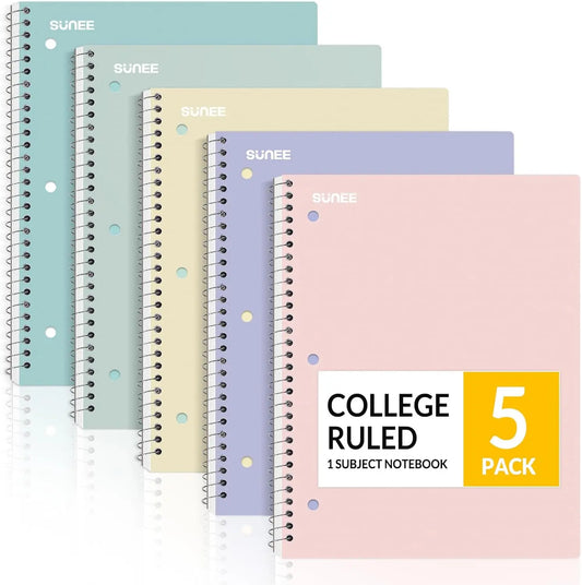 Spiral Notebooks, 5 Pack, College Ruled Paper, 8x10.5 Inch, 70 Sheets