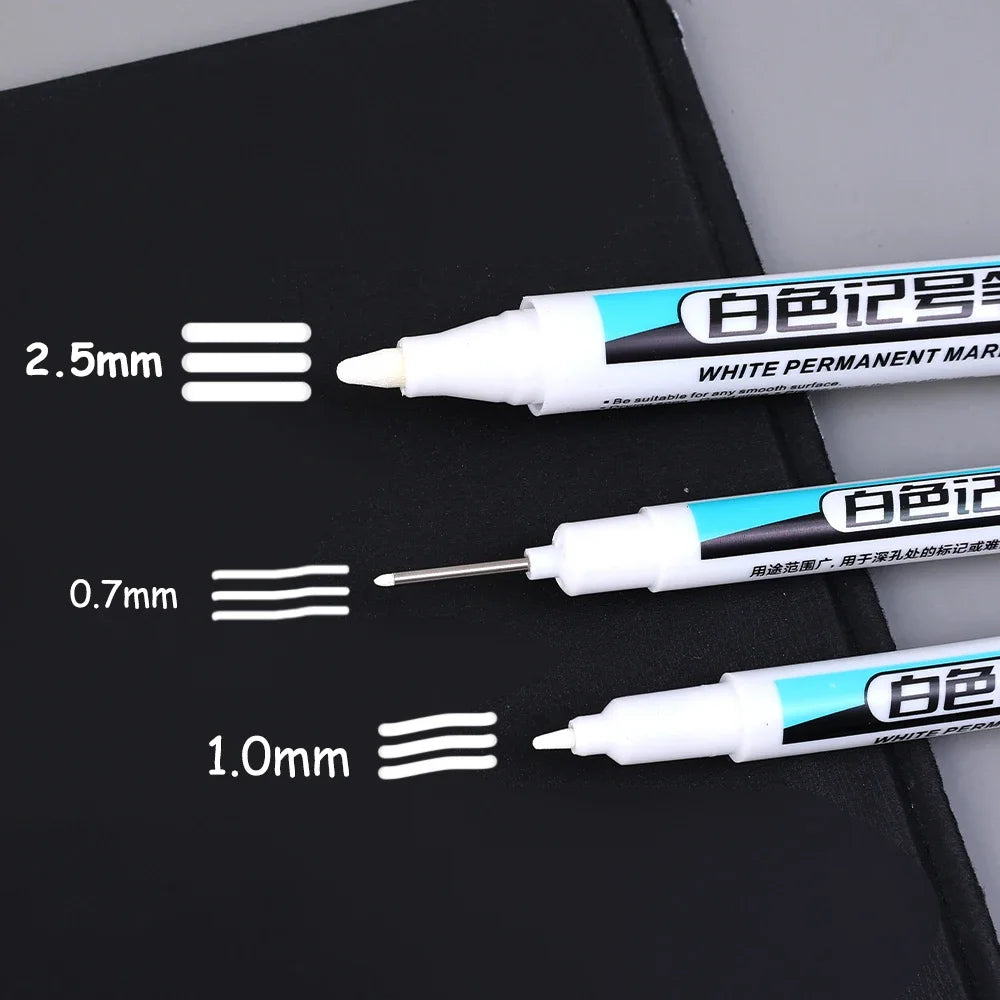 5/1Pcs Oily White Marker Pen Permanent, 0.7mm 1mm 2.5mm