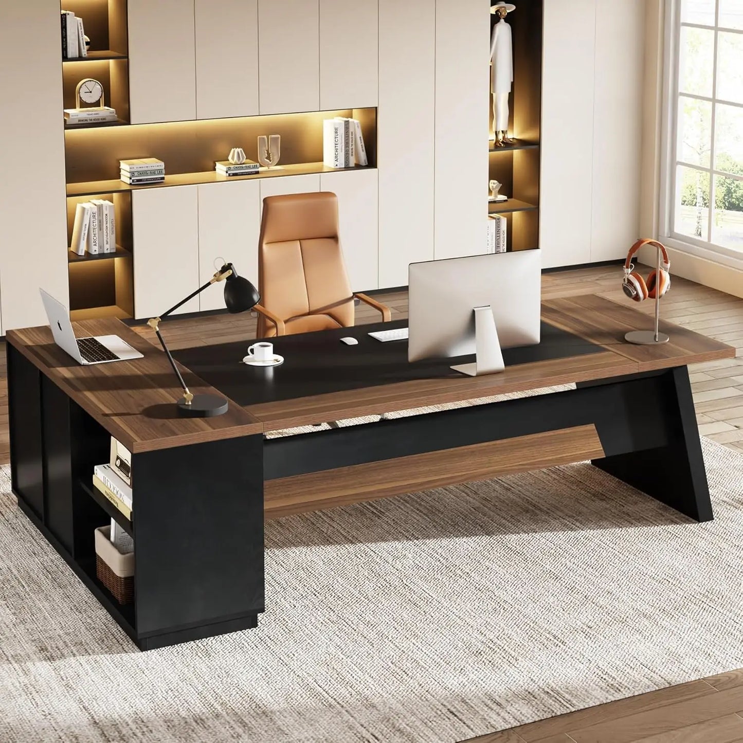 78" L-Shaped Desk, Modern Executive Desk with Drawers