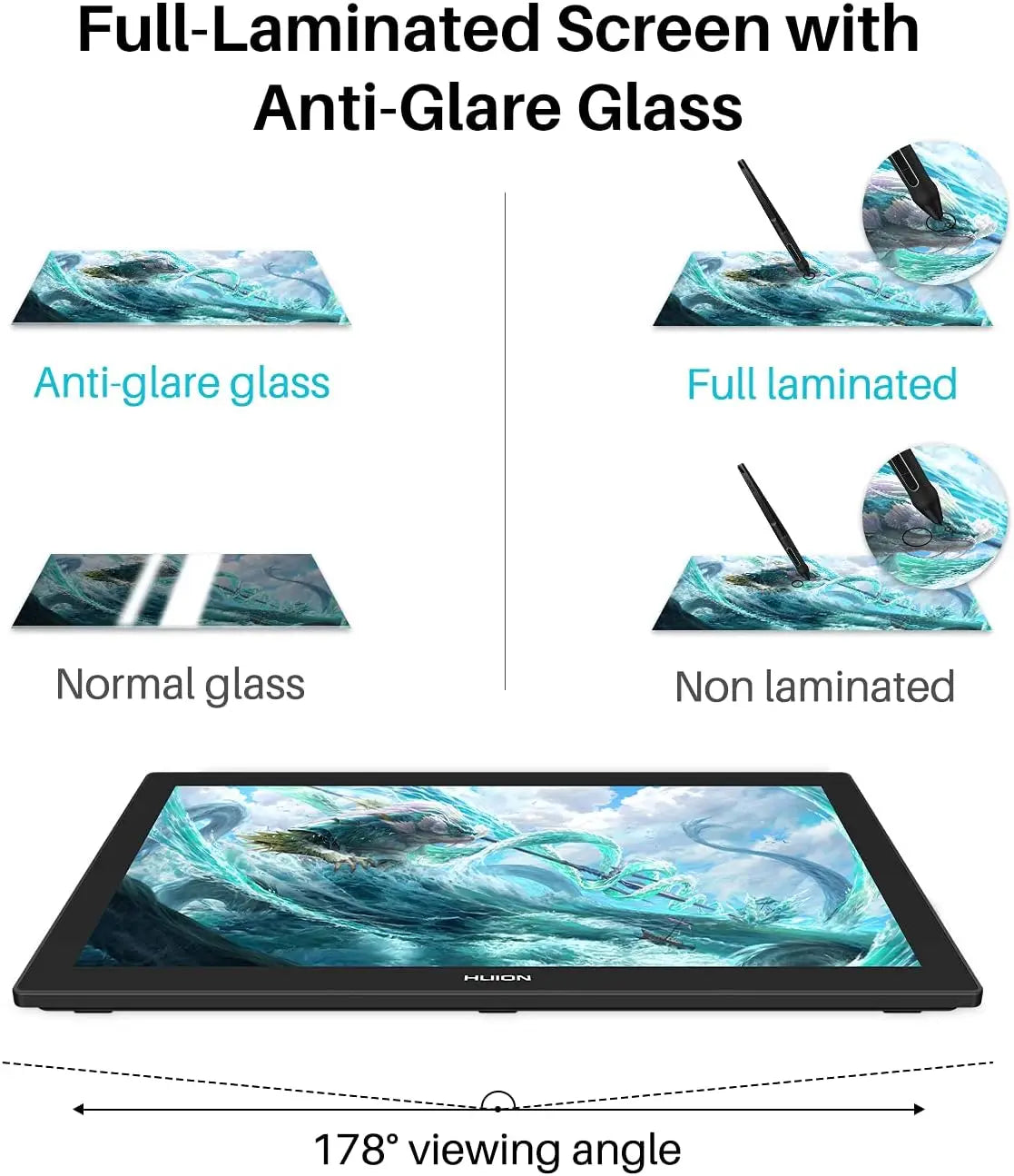 HUION Kamvas Pro 24 4K UHD Graphics Tablet Monitor 23.8 Inch 140% sRGB