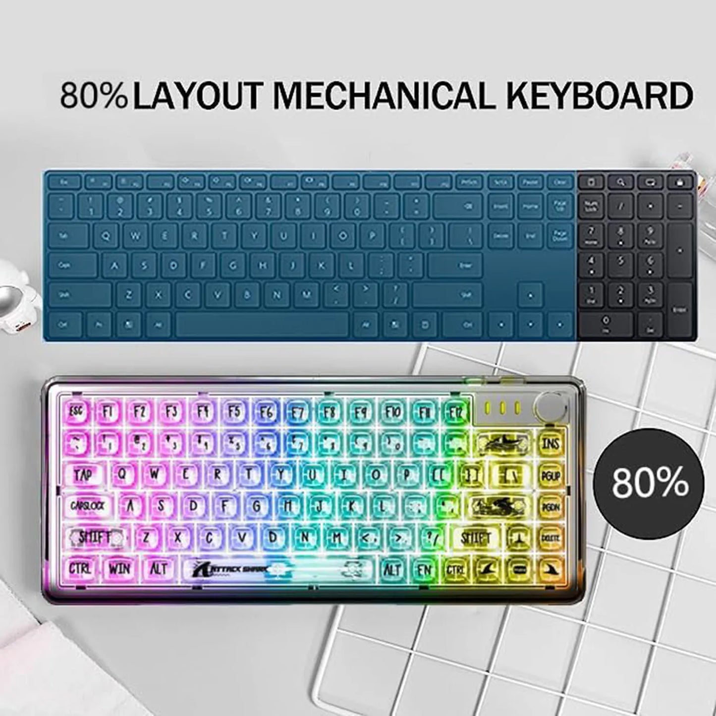 TKL Hot Swappable Wired Keyboard, Transparent PC Keycaps