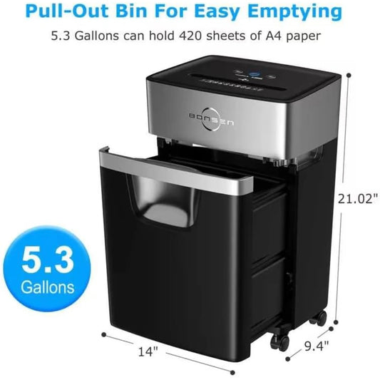 BONSEN 16-Sheet Heavy Duty Shredder for Office, 5.3-Gallon Bin