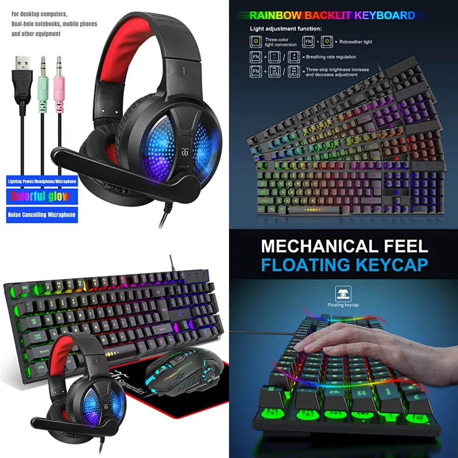 Gaming Keyboard and Mouse, Headphones, Mouse pad All in One Combo