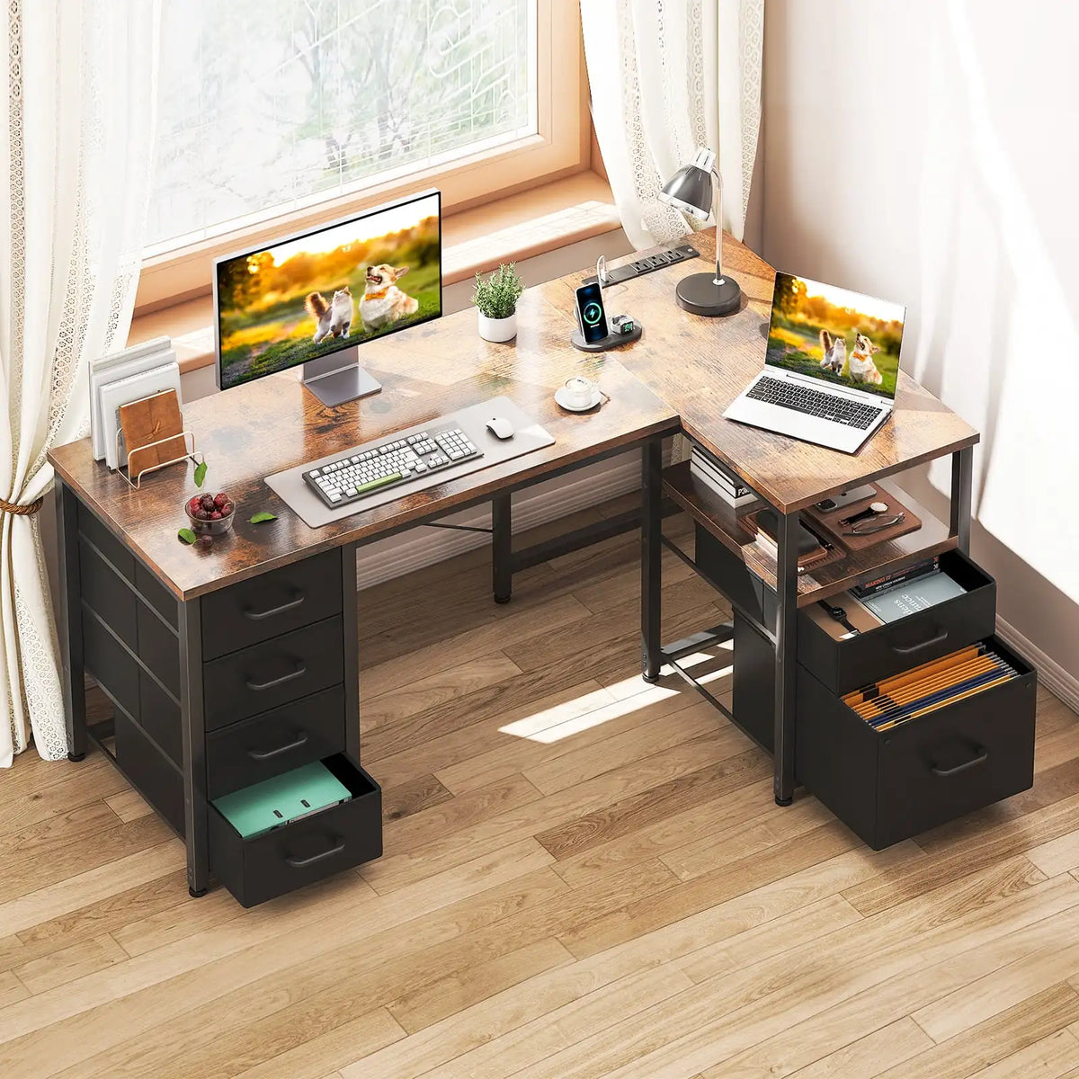 Casacomoda 55 inch Computer Desk with 5 Drawers and File Cabinet