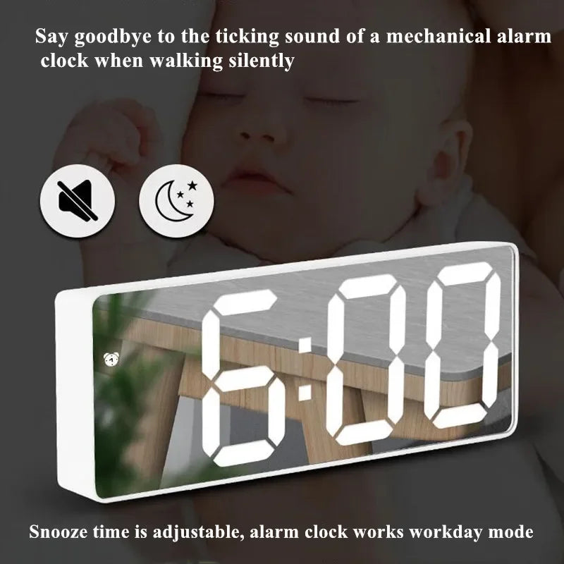 Acrylic/Mirror Digital Alarm Clock 12/24H Electronic LED Clock