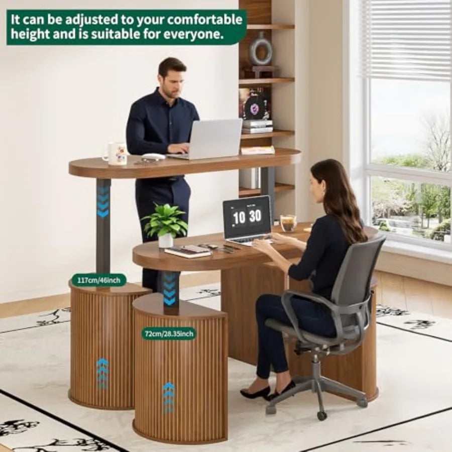 Mid Century Modern Electric Standing Desk with Storage 55 x 22 Inch