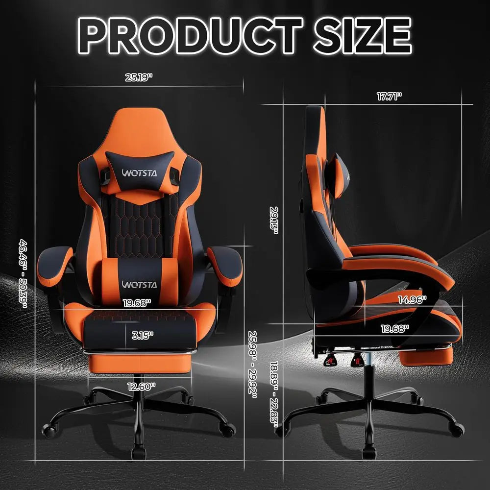 Chair with Footrest, PVC Leather with Adjustable Headrest Lumbar Support