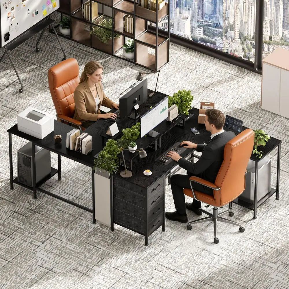 59 inch L Shaped Computer Desk with Power Outlets