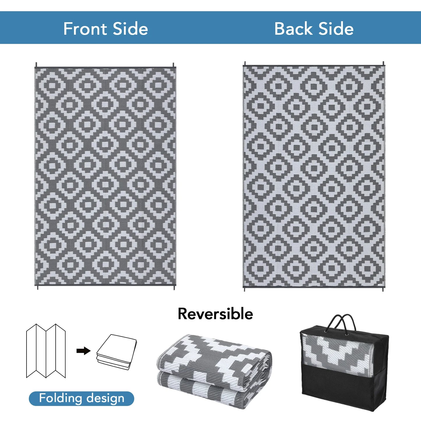 Outdoor Rug Plastic Straw Rug Modern Geometric Waterproof Reversible