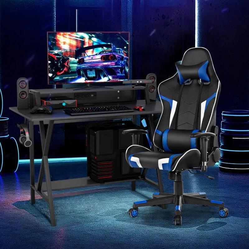 Gaming Desk and Chair Set, Ergonomic E-Sport Gamer Desk & Racing Chair Set