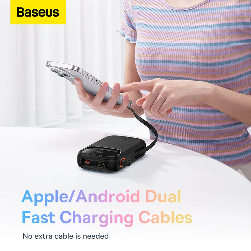 Baseus Qpow2 Power Bank Dual-Cable Digital Display Fast Charge 20000mah