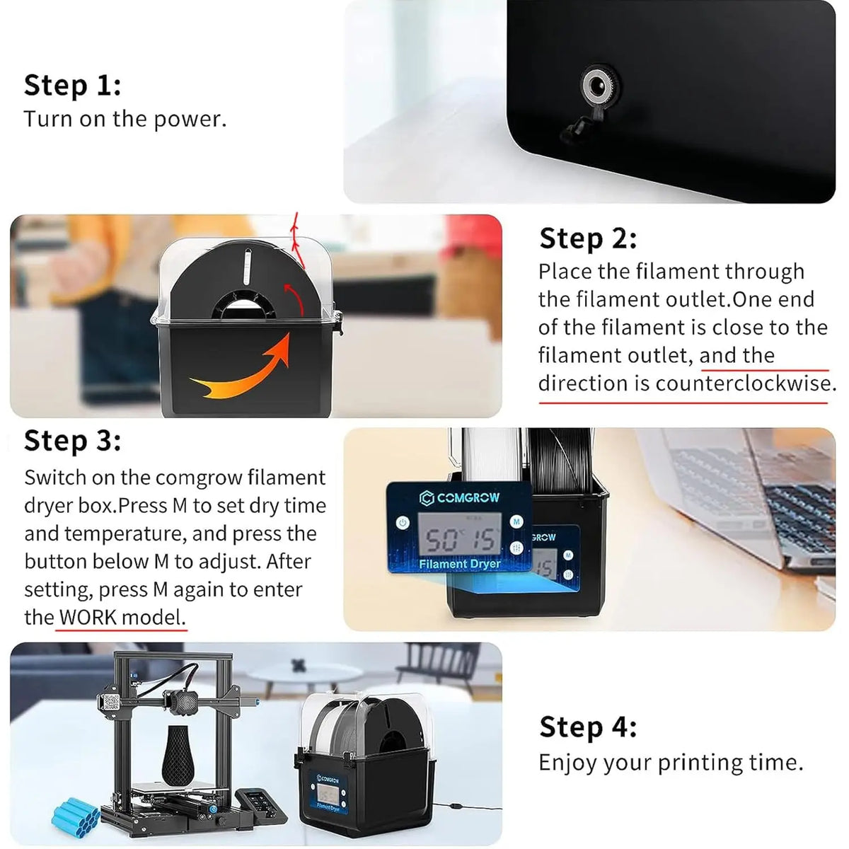 Comgrow 2 Rolls Filament Dry Box for 1.75mm, 2.85mm ABS PLA PETG TPU FDM