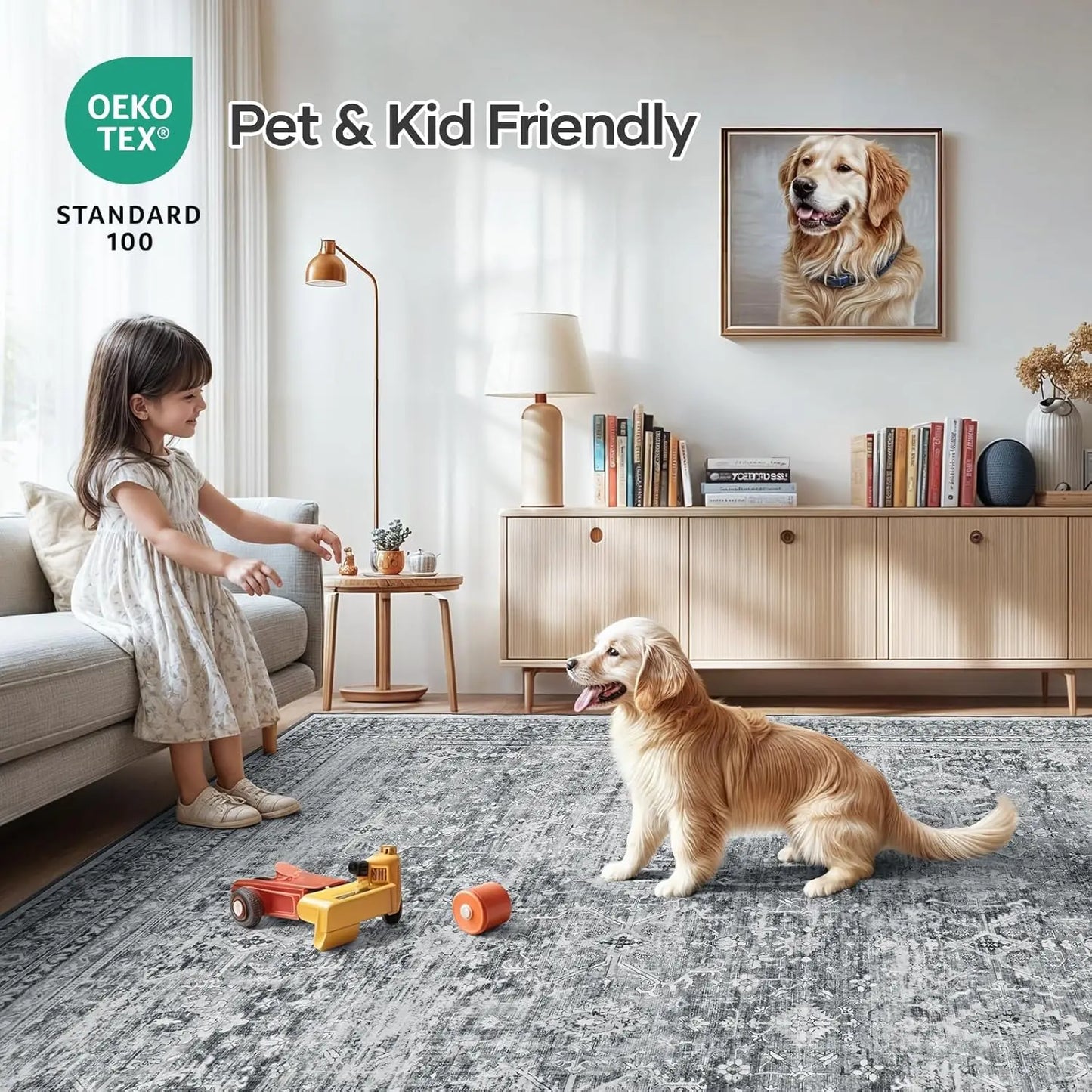 8x10 Washable Area Rug with Non-Slip Backing, for Living Room Office