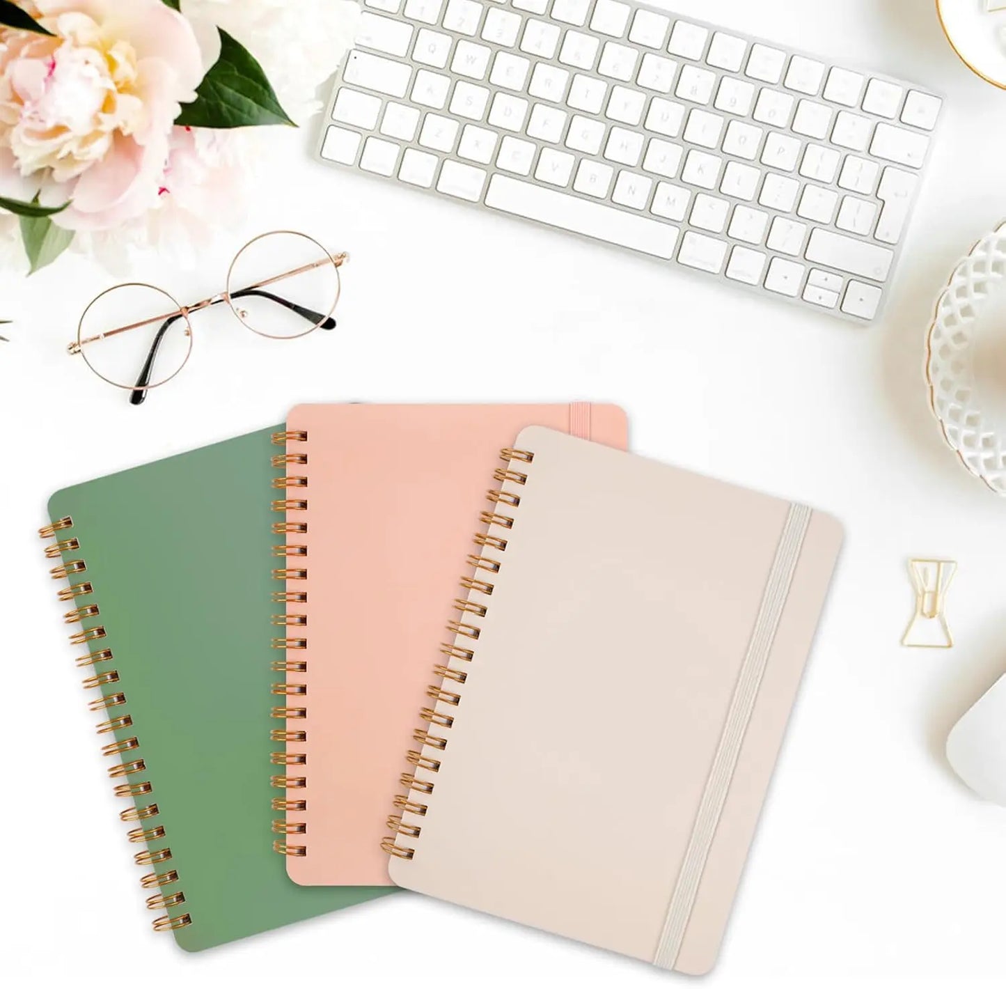 3-Pack Morandi Spiral Notebooks 5x7 with Strap, 70 Sheets