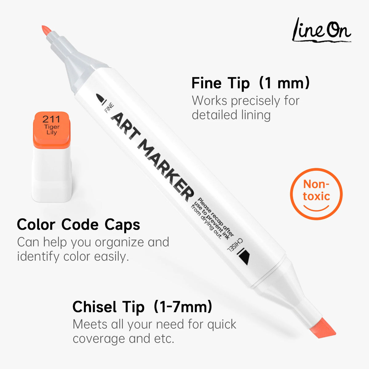 Lineon 172 Colors, 171+1 Marker Pens Plus 1 Marker Pad 1 Case