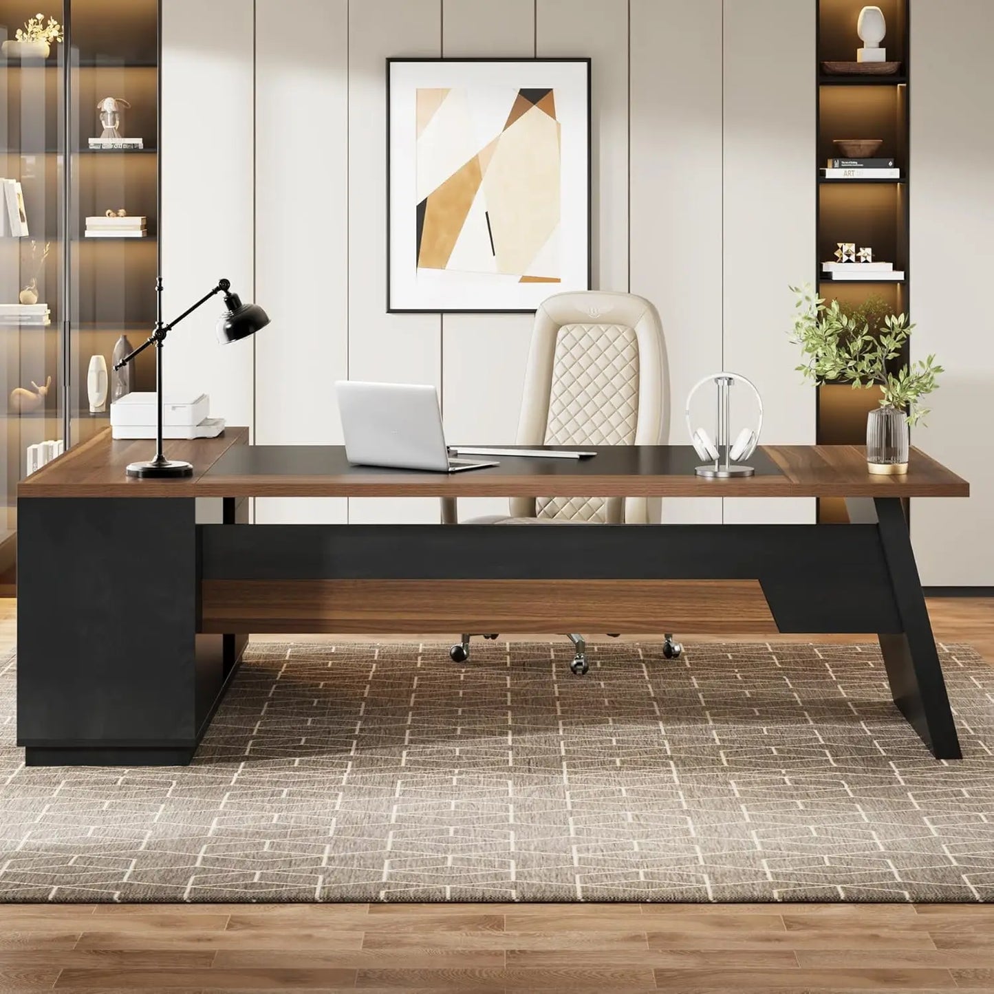 78" L-Shaped Desk, Modern Executive Desk with Drawers