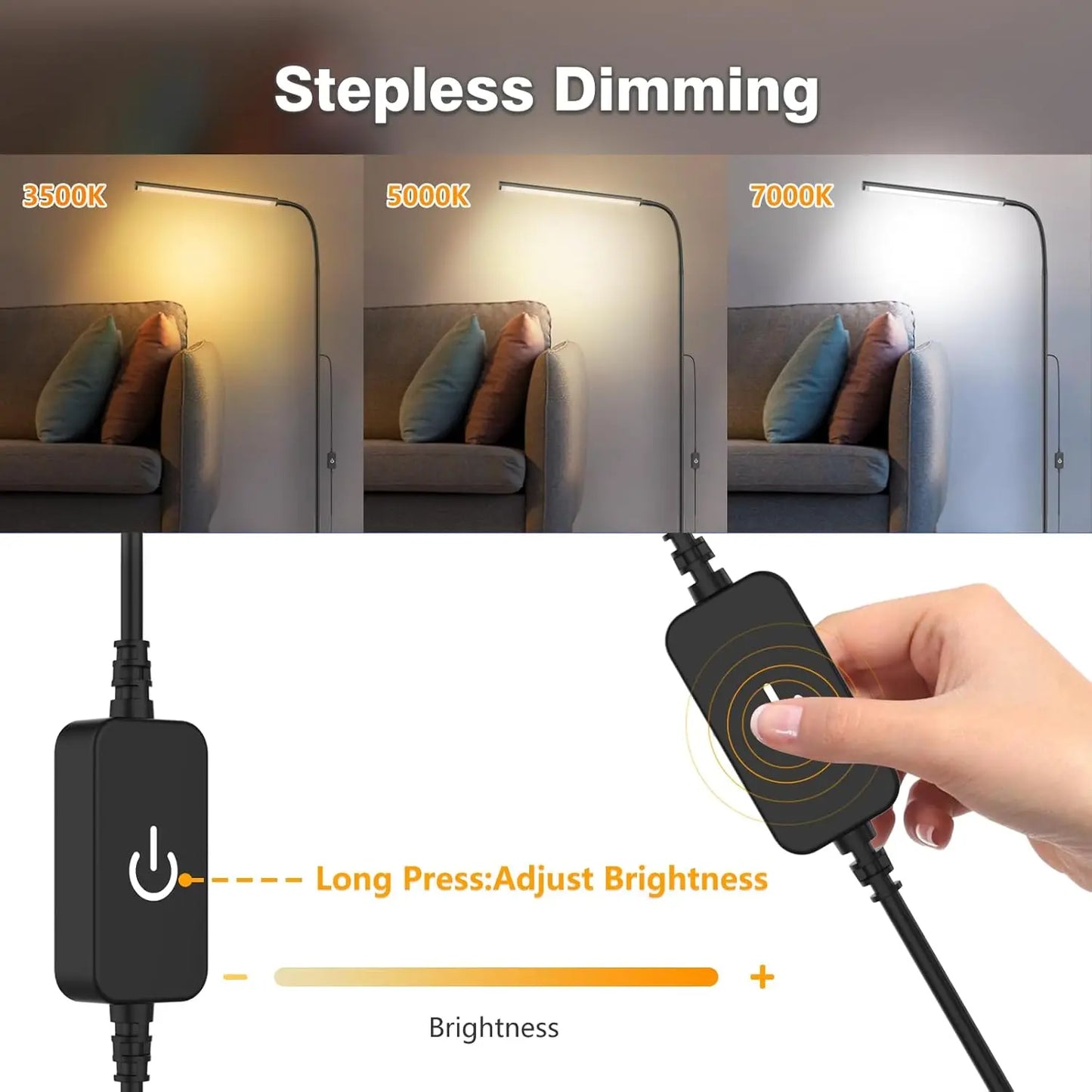 Touch Control Adjustable LED Floor Lamp with Stepless Dimming