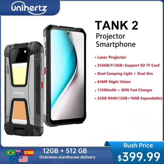 Unihertz 8849 tank 2 waterproof projector smartphone 24GB 512GB Rugged Cellphone